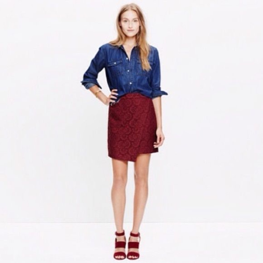 Madewell Red Asymmetrical Lace Skirt